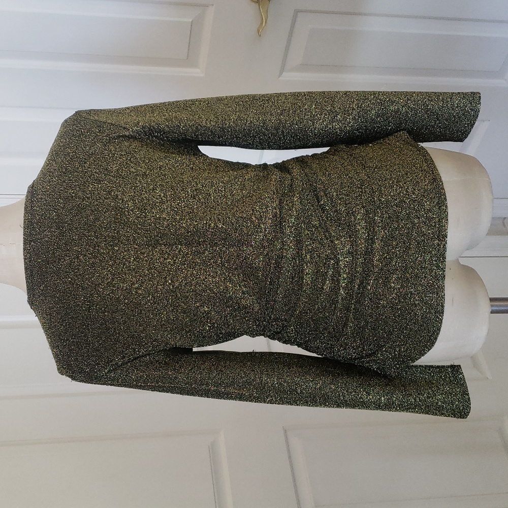 Vintage 90s Nine West Gold Shimmer Ruched Top S Gold Black Ruched Minimalist - Picture 6 of 17